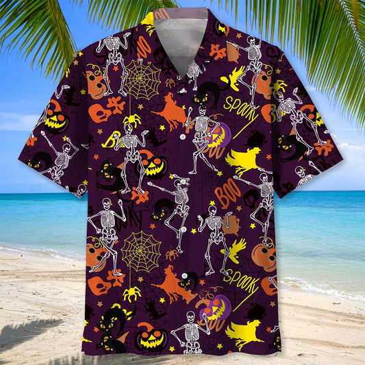 Dancing Skeleton Halloween Hawaiian Shirt - S - hawaiian shirt