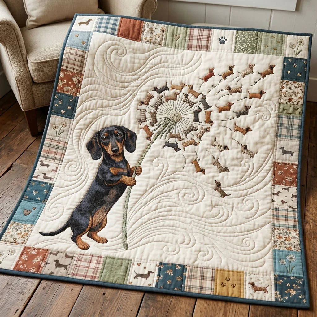 Dandelion Wishes Dachshund Quilt Blanket