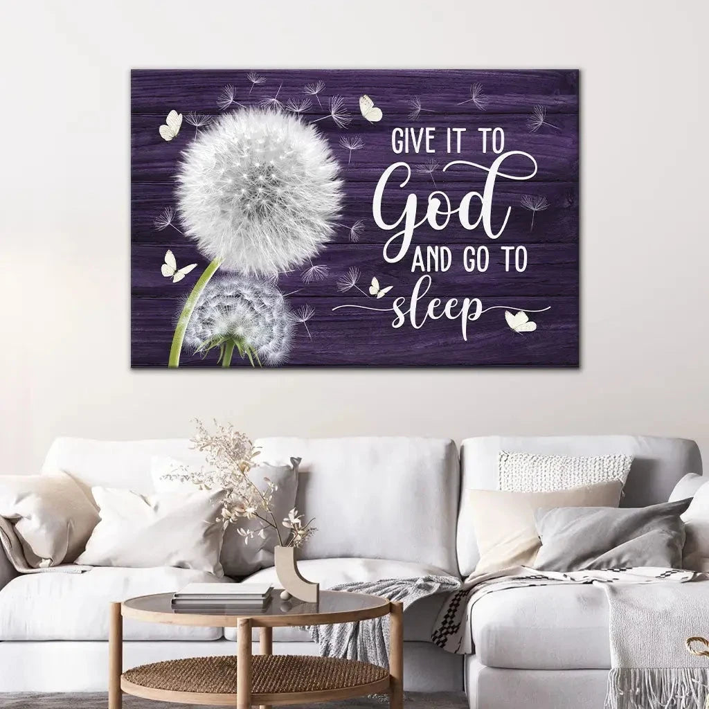 dandelion give it to god and go to sleep christian wall art canvas (Landscape) (view 4)