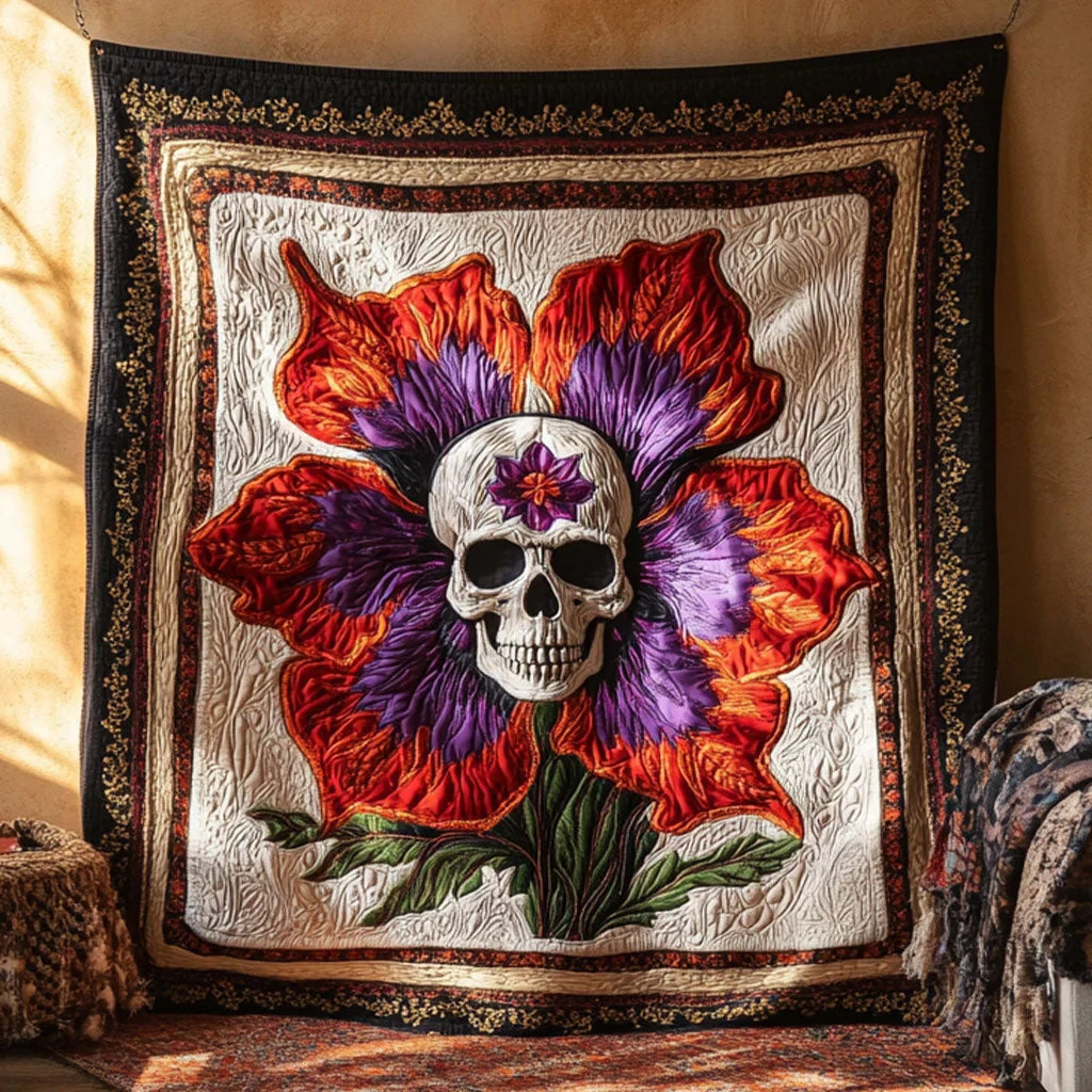 Dark Bloom Skull Quilt Blanket