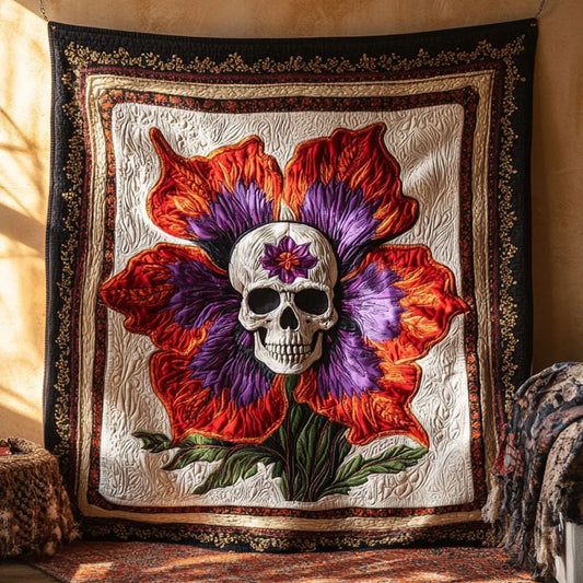 Dark Bloom Skull Quilt Blanket