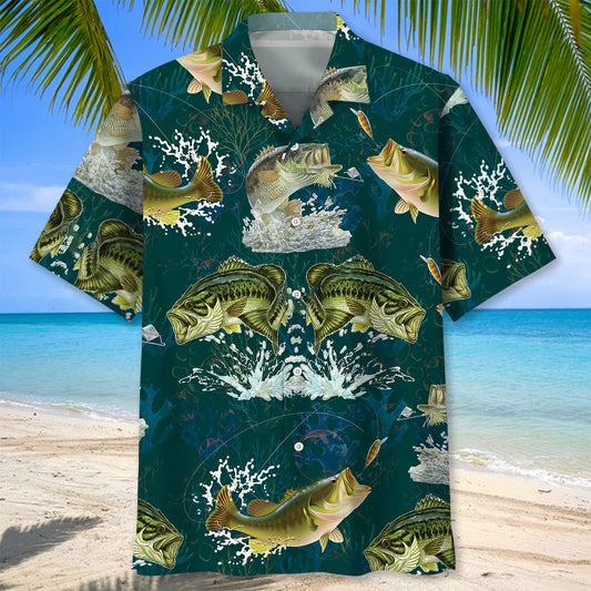 Dark Green Fishing Hawaiian Shirt - S - hawaiian shirt