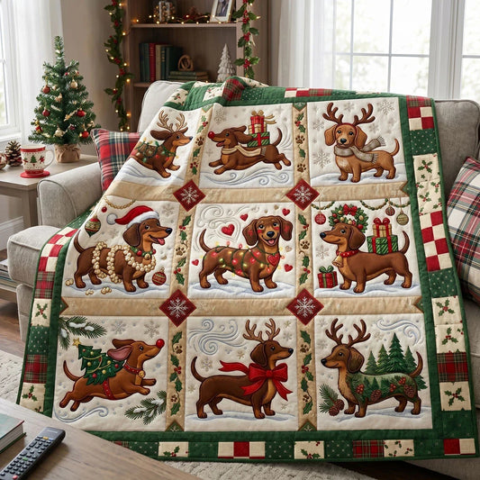 Dashing Through Dachshunds Quilt Blanket