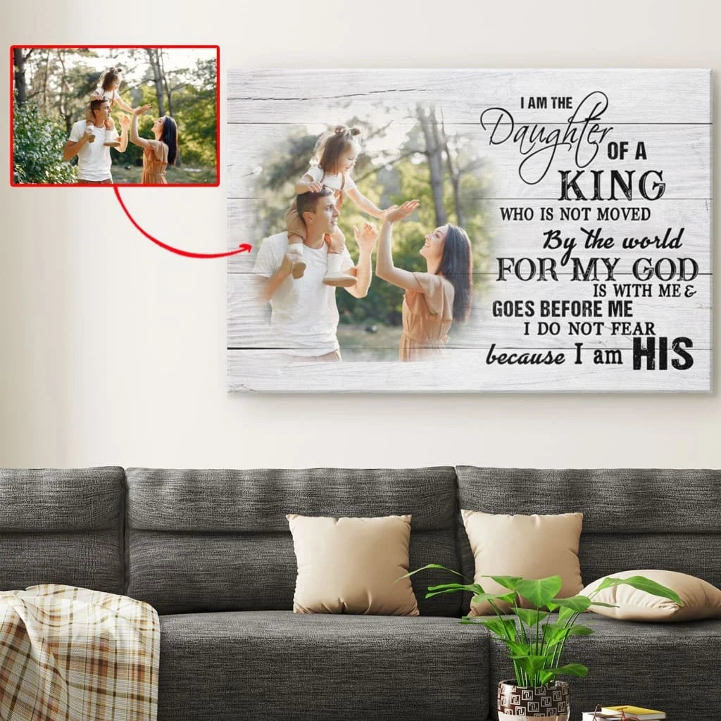 personalized i am the daughter of a king wall art canvas with custom photo (Landscape) (view 2)