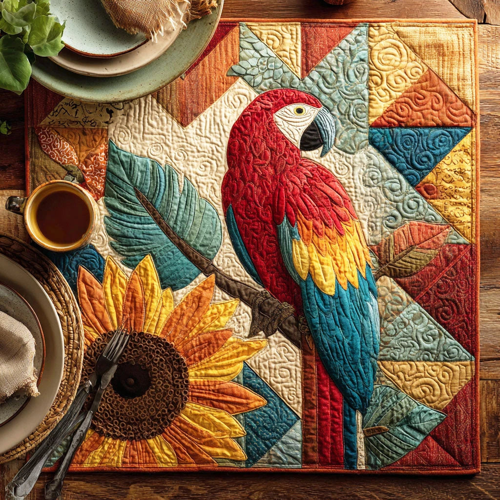 Dawn Parrot Quilted Table Topper