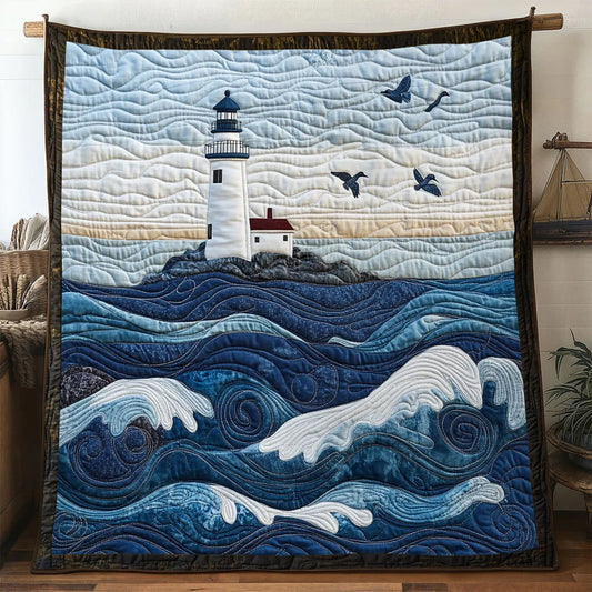 Deep Blue Lighthouse Quilt Blanket