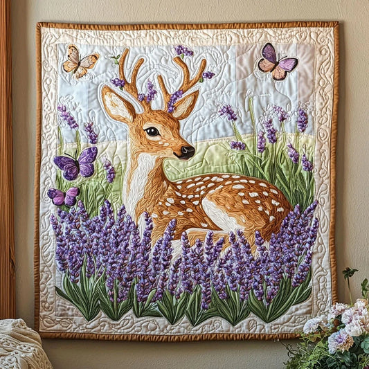 Deer In Lavender Garden Quilt Blanket