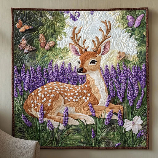 Deer In Lavender Garden Quilt Blanket