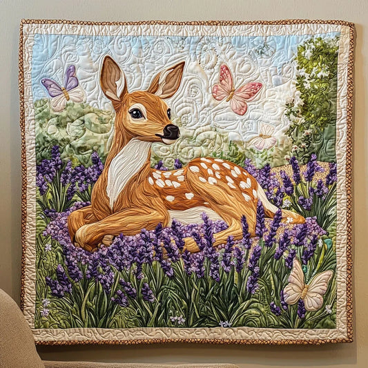 Deer In Lavender Garden Quilt Blanket