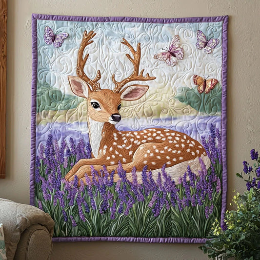 Deer In Lavender Garden Quilt Blanket