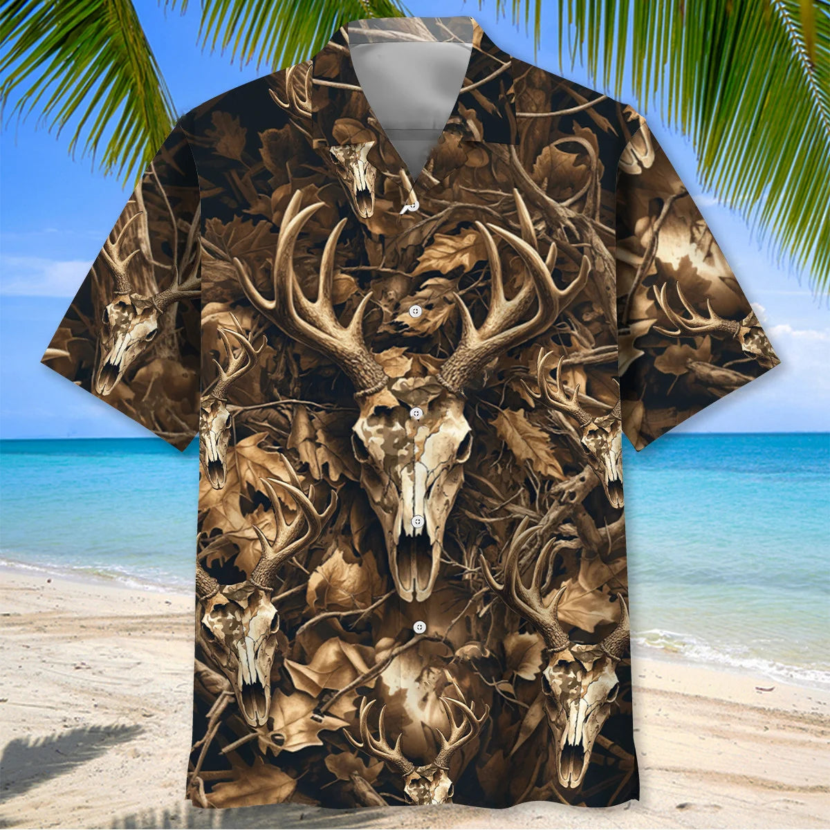 Deer Hunting Brown Camo Hawaiian Shirt