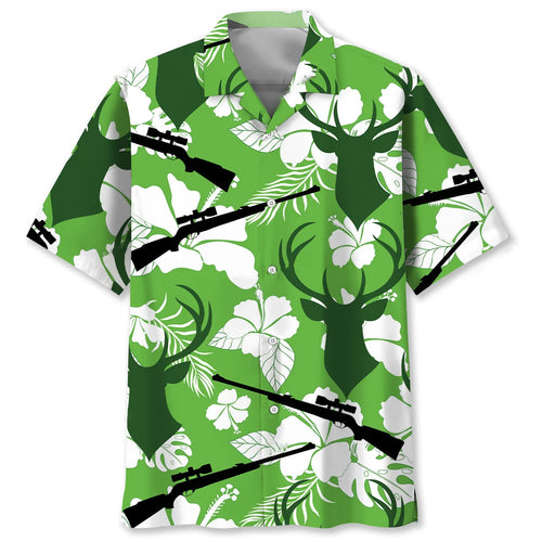 Deer Hunting Hibiscus Flower Hawaiian Shirt