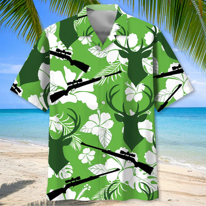 Deer Hunting Hibiscus Flower Hawaiian Shirt