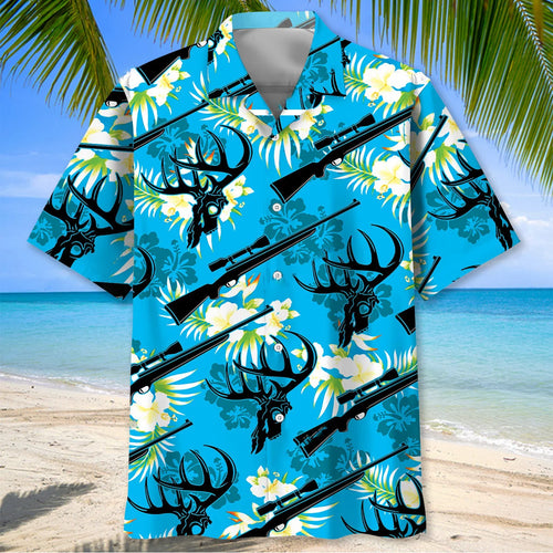 Deer Hunting Hibiscus Hawaiian Shirt