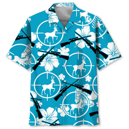 Deer Hunting Tropical Hibiscus Hawaiian Shirt