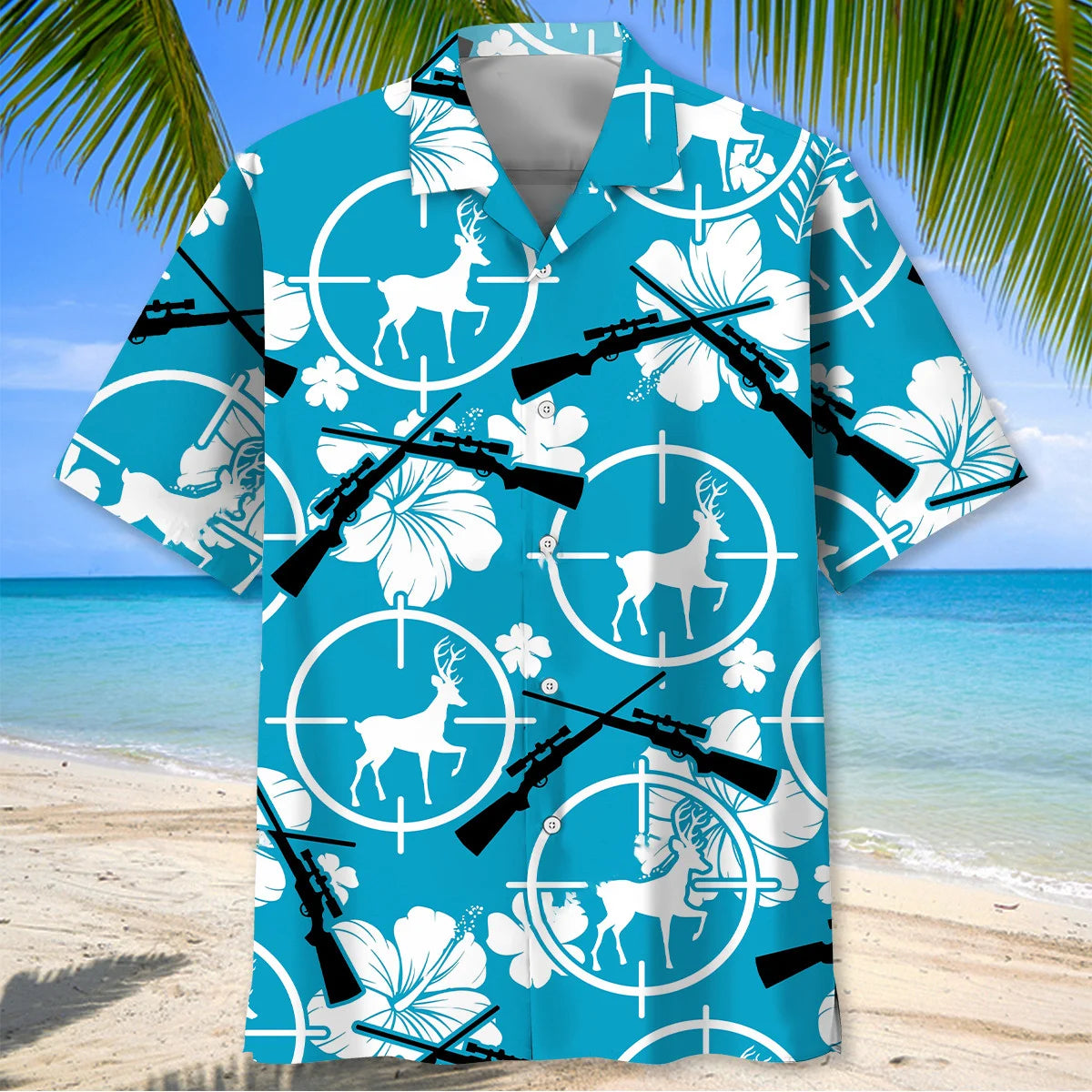 Deer Hunting Tropical Hibiscus Hawaiian Shirt