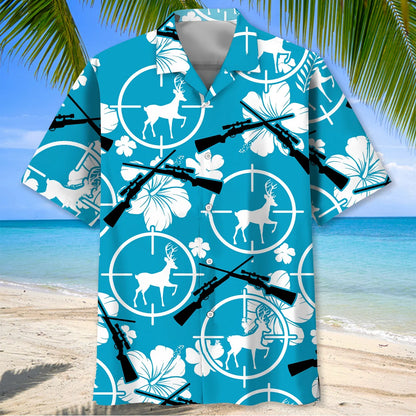 Deer Hunting Tropical Hibiscus Hawaiian Shirt