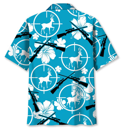 Deer Hunting Tropical Hibiscus Hawaiian Shirt