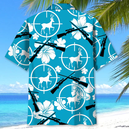 Deer Hunting Tropical Hibiscus Hawaiian Shirt