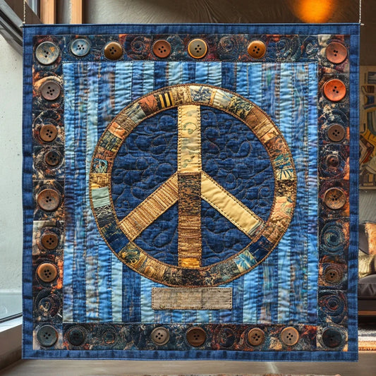 Denim Glow Peace Quilt Blanket