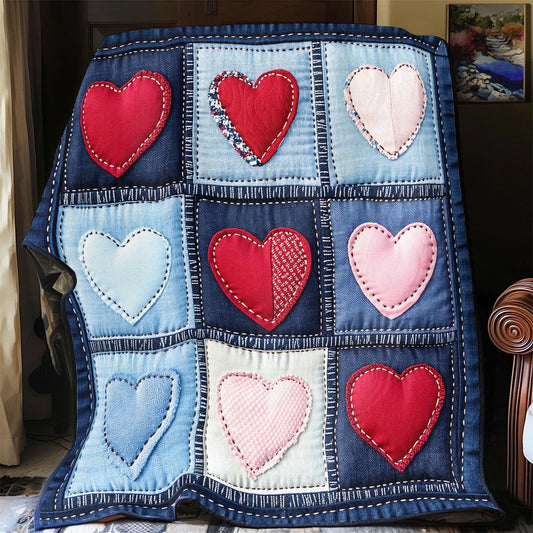 Denim Heart Quilt Blanket
