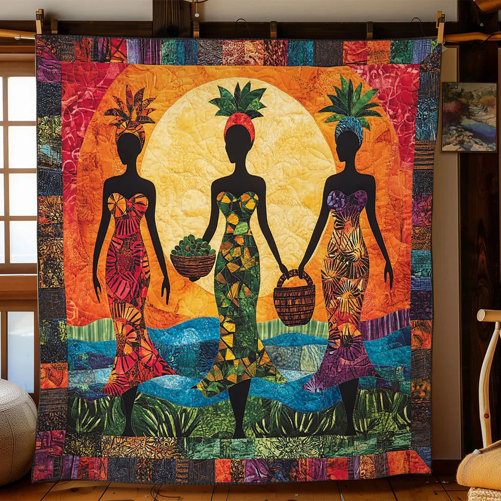 Desert Sun African Woman Quilt Blanket