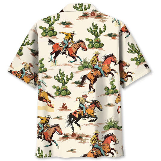 Desert Cowboy Bucking Hawaiian Shirt - S - hawaiian shirt