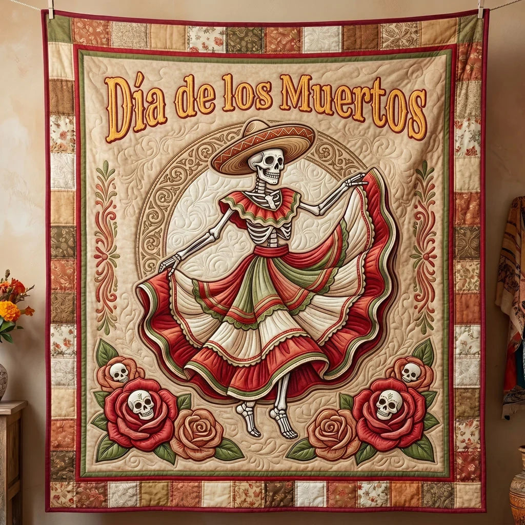Día De Los Muertos Dancing Skeleton Quilt Blanket