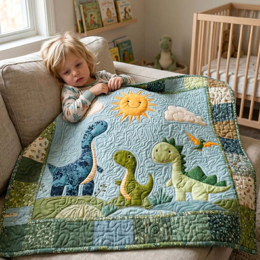Dino Adventure Quilt Blanket - Quilted Blanket by OtterMia