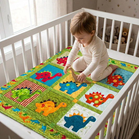 Dino Friends Quilt Blanket - Quilted Blanket by OtterMia