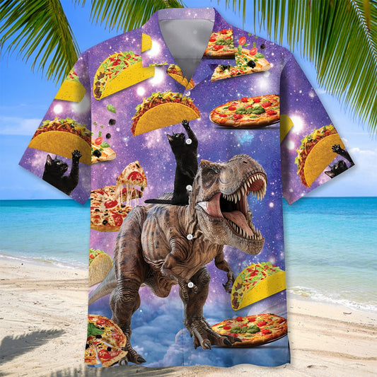 Dinosaur Pizza Cat Hawaiian Shirt - S - hawaiian shirt