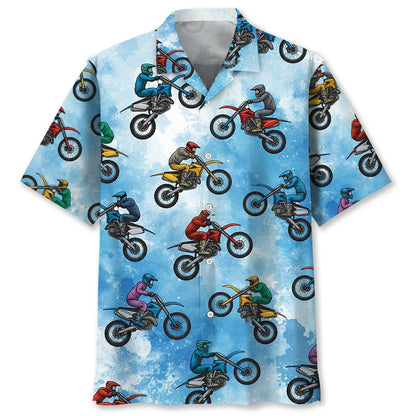 Dirt Bike Flying Blue Hawaiian Shirt