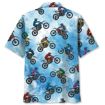 Dirt Bike Flying Blue Hawaiian Shirt