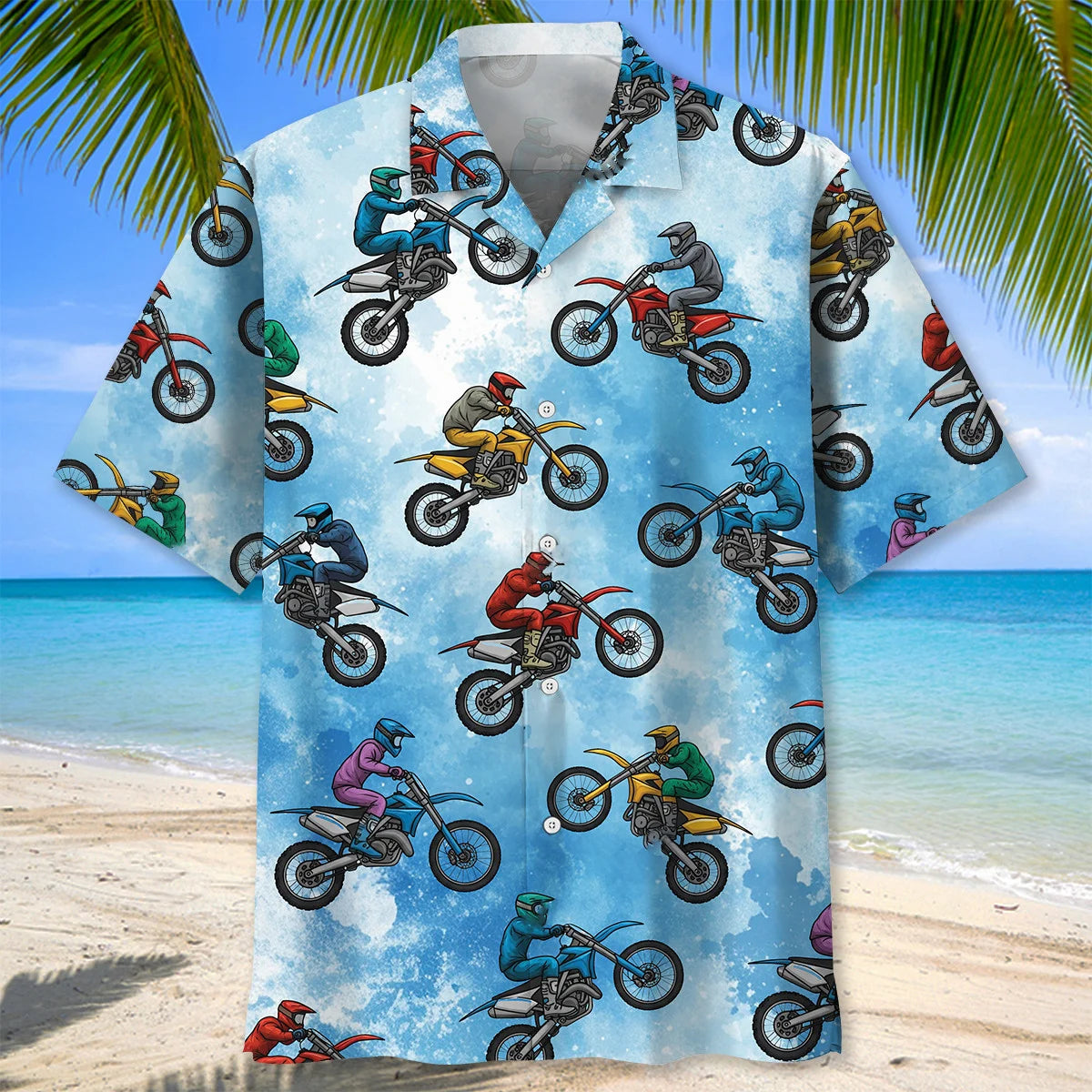 Dirt Bike Flying Blue Hawaiian Shirt