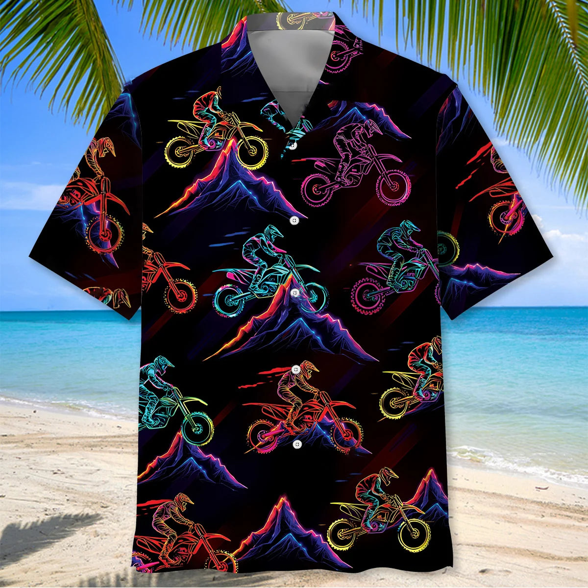 Dirt Bike Mountain Neon Hawaiian Shirt