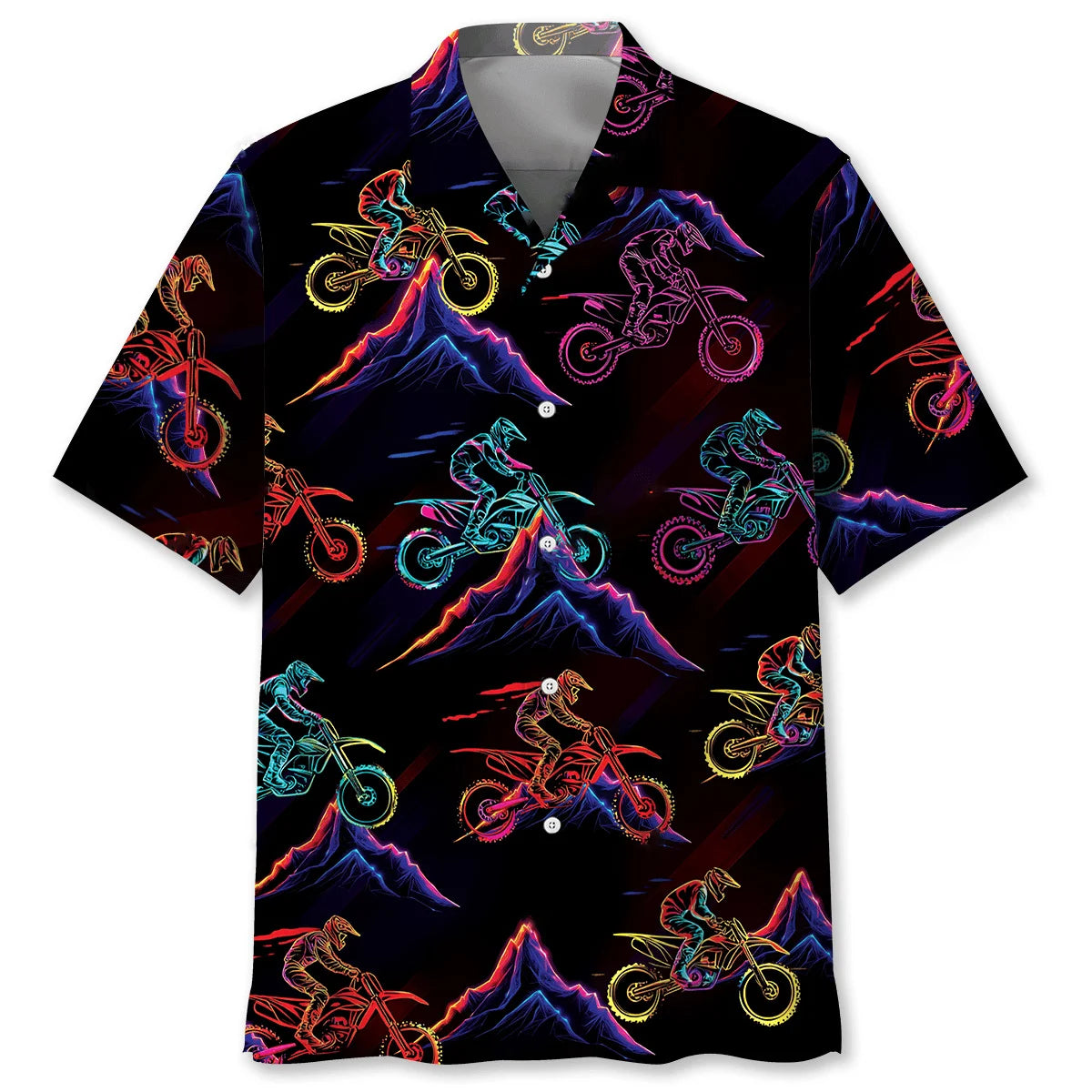 Dirt Bike Mountain Neon Hawaiian Shirt