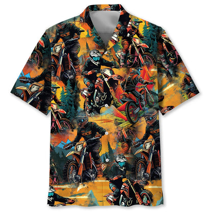 Dirt Bike Racing Vintage Art Hawaiian Shirt