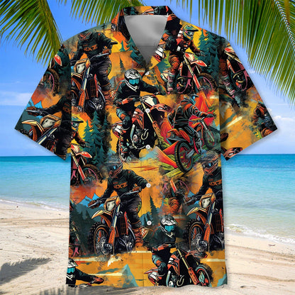 Dirt Bike Racing Vintage Art Hawaiian Shirt