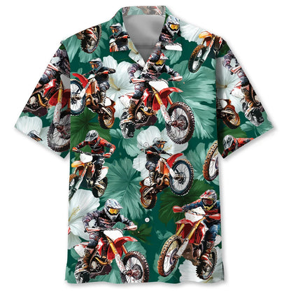 Dirt Bike Tropical Green Hawaiian Shirt