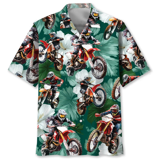 Dirt Bike Tropical Green Hawaiian Shirt - S - hawaiian shirt