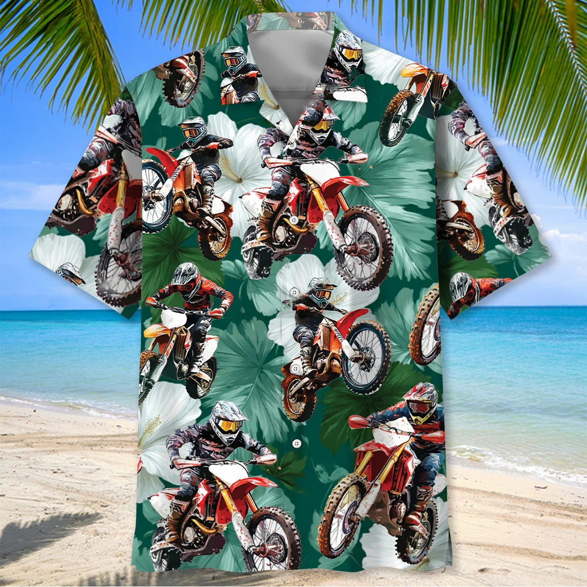 Dirt Bike Tropical Green Hawaiian Shirt