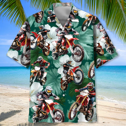 Dirt Bike Tropical Green Hawaiian Shirt