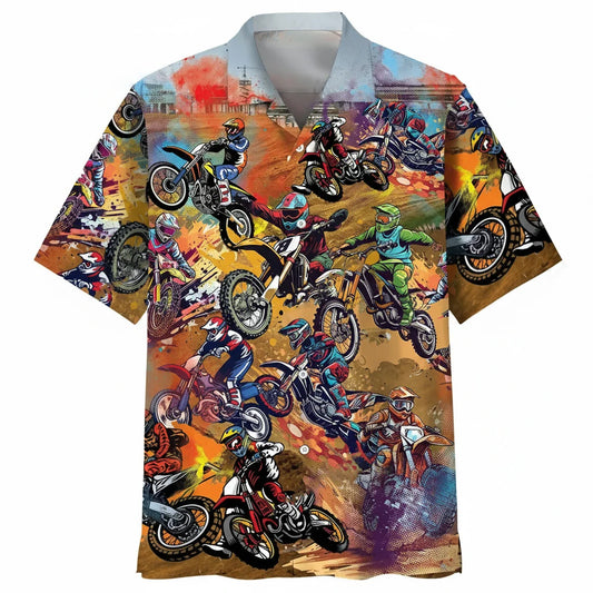 Dirt Bike Vintage Art Hawaiian Shirt - S - hawaiian shirt