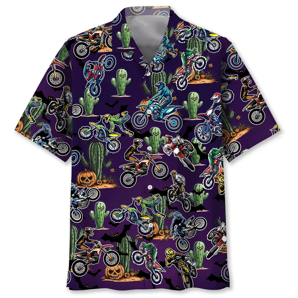 Dirtbikes with Haunted Cactus Pumpkins Art Hawaiian Shirt