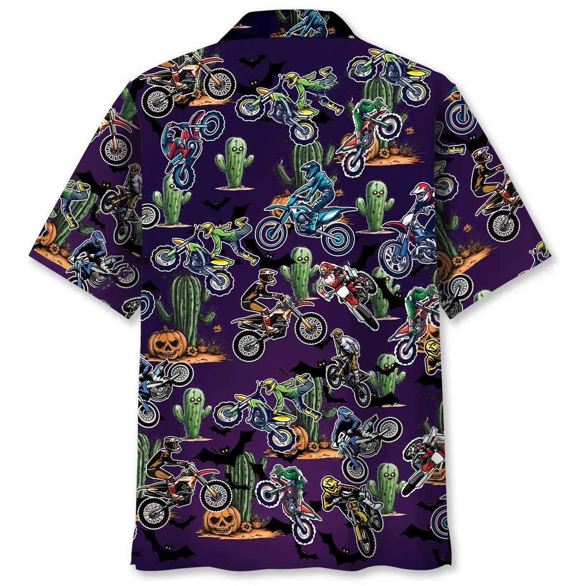 Dirtbikes with Haunted Cactus Pumpkins Art Hawaiian Shirt