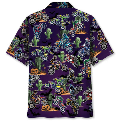 Dirtbikes with Haunted Cactus Pumpkins Art Hawaiian Shirt