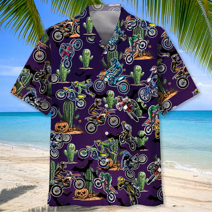 Dirtbikes with Haunted Cactus Pumpkins Art Hawaiian Shirt