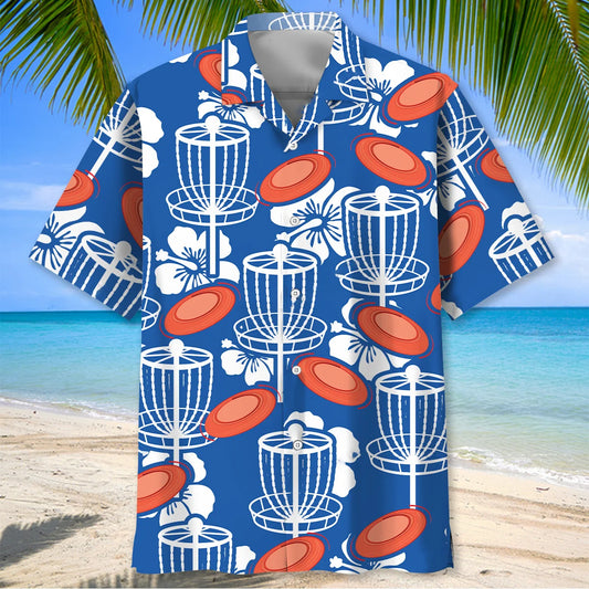 Disc Golf Hibiscus Blue Hawaiian Shirt - S - hawaiian shirt