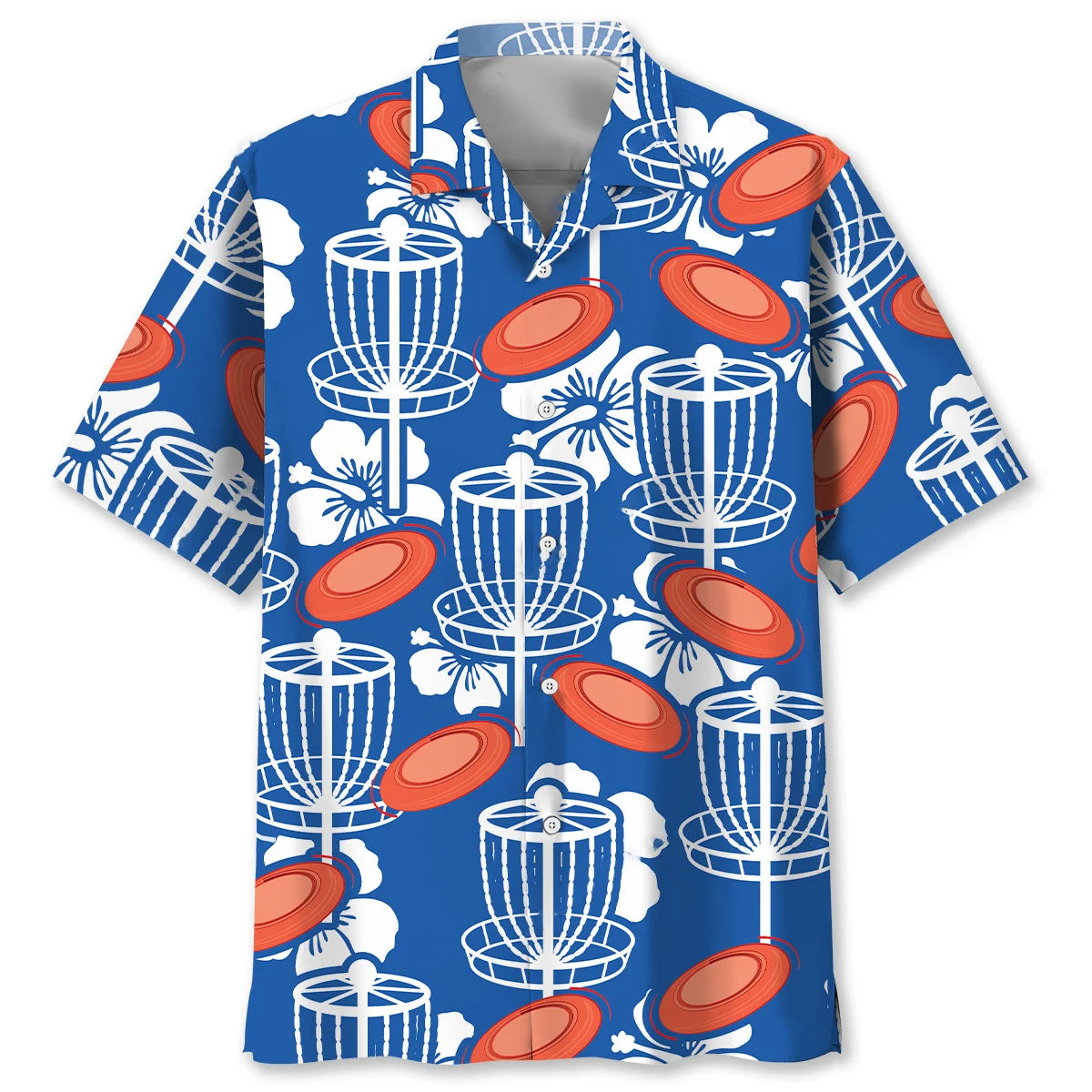 Disc Golf Hibiscus Blue Hawaiian Shirt