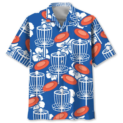 Disc Golf Hibiscus Blue Hawaiian Shirt